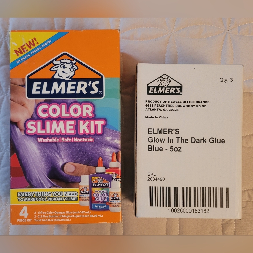 Elmers Glue Color Slime Kit 4 Piece 3 Bottles Glow In The Dark Blue Glue 5oz New